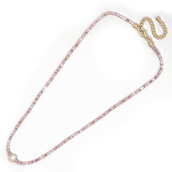Pink Bohemia Style Glass Seed Bead and Pearl Beaded Necklaces for Women, with Stainless Steel Findings, Pink, 20.08~31.50 inch(51~80cm)
