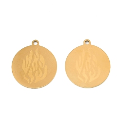 Настоящее золото 18K 201 подвески из нержавеющей стали, плоский круг с огненными чарами, лазерная резка, реальный 18 k позолоченный, 18x16x1 мм, отверстие : 1.4 мм