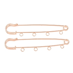 Rose Gold Iron Brooch Findings, 4-Holes Kilt Pins for Lapel Pins Makings, Rack Plating, Rose Gold, 21x89x7.5mm, Hole: 3.5mm