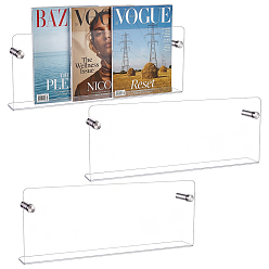 Clear 3 Bags Acrylic Wall-mounted Bookshelf, Rectangle, Clear, 400x155x50mm, Hole: 10mm