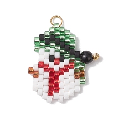 Снеговик Подвески из стеклянного бисера на рождественскую тематику, с 304 кольцами из нержавеющей стали, снеговик, 24x21x4 мм, отверстие : 2.5 мм