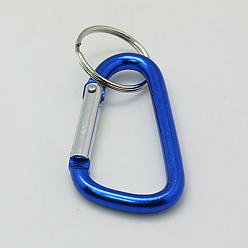 Blue Aluminum Carabiner Keyring, with Iron Clasps, Oval, Blue, 57x30.5mm