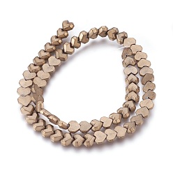 Coffee Plated Electroplated Non-magnetic Synthetic Hematite Beads Strands, Frosted, Heart, Coffee Plated, 8x7x3mm, Hole: 0.8mm, about 65pcs/strand, 15.94 inch(40.5cm)