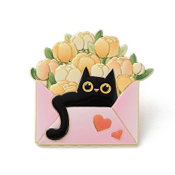 Pink Эмалированные значки с изображением черной кошки и цветка, булавки для лацканов из сплава для одежды рюкзака, золотые, розовые, 38x40 мм