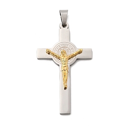 Золотой & Цвет Нержавеющей Стали Вакуумное покрытие pvd 304 подвески из нержавеющей стали, подвеска в виде креста-распятия, золотые и нержавеющая сталь цвет, 55x31.5x6 мм, отверстие : 9.5 мм