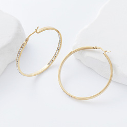 Золотой Серьги из 304 нержавеющей стали, преувеличенная форма кольца, с четким кубического циркония, золотые, 57x55 мм