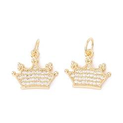 Настоящее золото 18K Покрытие стойки латунь микропаве прозрачные подвески из кубического циркония, с прыжковых колец, долговечный, без кадмия и без свинца, корона, реальный 18 k позолоченный, 14x16x2.5 мм, отверстие : 4 мм