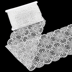 White 1Pc Spandex with Nylon Lace Edge Trim Ribbon, for Cloth Dress Sewing Accessories, with 1Pc Cardboard Display Card, White, 7-1/2 inch(190mm), about 10.00 Yards(9.14m)/Set