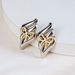 Золотой & Цвет Нержавеющей Стали 304 двухцветные серьги-гвоздики из нержавеющей стали, ромб с бантом, золотые и нержавеющая сталь цвет, 21 мм
