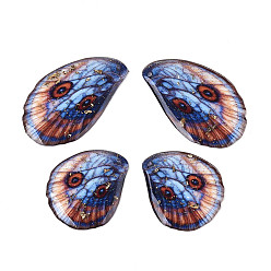 Васильковый Эпоксидная смола подвески, крыло бабочки, с золотой фольгой и блестками, васильковый, 37.5x23x2~2.5 мм, отверстие : 1.2 мм