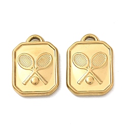 Plaqué 18K Or Véritable Pendentifs en acier inoxydable, rectangle avec breloques en forme de raquette de tennis, placage ionique (ip), réel 304 k plaqué or, 18mm, Trou: 24x17x3mm