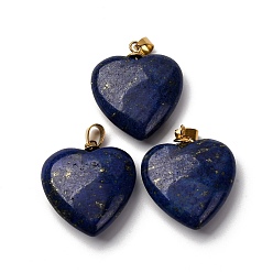 Ляпис-Лазурь Крашеные природные лазурит подвески, подвески-сердечки с 201 защелками из нержавеющей стали, золотые, ионное покрытие (ip), 28.5~29.5x25~25.5x8~8.5 мм, отверстие : 5.5x3.5 мм