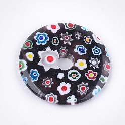 Черный Бусины ручной работы подвески тысячецветник, пончик / пи-диск, чёрные, ширина пончика: 17.5~18.3 мм, 44.5~45x6 мм, отверстие : 8~10 мм