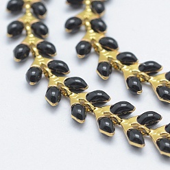 Черный Латунные цепи для ручной работы , несварные, с эмалированными початками, долговечный, лист, реальный 18 k позолоченный, чёрные, 6.5x6x0.5 мм