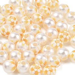 Yellow Sports Printed ABS Plastic Beads, Football, Yellow, 7x7.5mm, Hole: 2.5mm, 2173pcs/500g