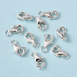 Silver 925 Sterling Silver Lobster Claw Clasps, with Jump Rings, Silver, 9x6x2.5mm, Hole: 3mm and 4mm