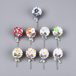 (52) Непрозрачная лаванда Бусины из полимерной глины ручной работы со стразами, цепочкой из сплава смолы и искусственного жемчуга из АБС-стекла, круглая с цветком, для самодельных украшений и украшений для ручек, разноцветные, 19~20x20~21x20~21 мм, отверстие : 2 мм