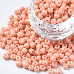 Light Salmon 6/0 Glass Seed Beads, Baking Paint, Round Hole, Round, Light Salmon, 4~5x3~5mm, Hole: 1.2~1.5mm, about 4500pcs/Pound