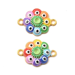 Золотой 3d напечатанный сплав коннектор со стразами, красочный цветок от сглаза, золотые, пригодный для стразов 2 мм, 16x22x4.5 мм, отверстие : 1.8 мм