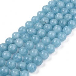 Sky Blue Natural White Jade Beads Strands, Dyed, Round, Sky Blue, 10mm, Hole: 1mm, about 38pcs/strand, 14.80''(37.6cm)
