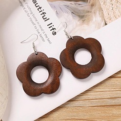 Цветок Серьги-подвески из сплава дерева, платина, цветок, 52x50 мм