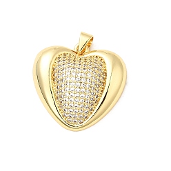 Настоящее золото 18K Латунные микро проложить кубического циркония подвески, сердце прелести, стойки покрытие, долговечный, без свинца и без кадмия, реальный 18 k позолоченный, 23.5x24.5x7 мм, отверстие : 4x3.5 мм