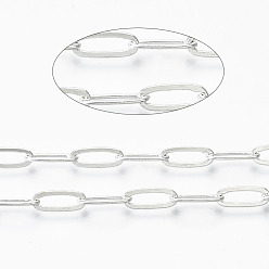 Серебро Латунные скрепки, Плоско-овальные, тянутые удлиненные кабельные цепи, пайки, с катушкой, без кадмия, без никеля и без свинца, серебряные, ссылка: около 11 mm длиной, шириной 4 мм , толщиной 0.7 мм , около 16.4 футов (5 м) / рулон