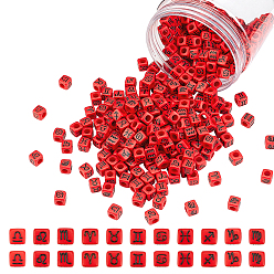 Red Constellation/Zodiac Sign Opaque Acrylic European Beads, Large Hole Cube Beads, Red, 7x7x7mm, Hole: 4mm, 100g