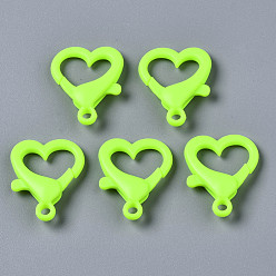 Зелено-Желтый Непрозрачные акриловые застежки в виде когтей лобстера, сердце, зеленый желтый, 26.5x22x6.5 мм, отверстие : 3 мм