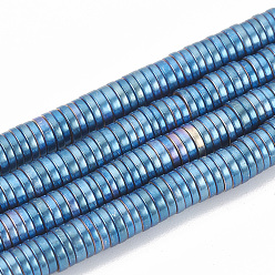 Blue Plated Electroplate Non-magnetic Synthetic Hematite Beads Strands, Disc/Flat Round, Blue Plated, 4x1mm, Hole: 1mm, about 364~380pcs/strand, 16.1 inch