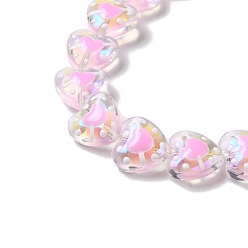 Pink Handmade Glass Beads Strands, with Enamel, Heart, Pink, 11~12x12~12.5x6~6.5mm, Hole: 0.6mm, about 30pcs/strand, 13.27''(33.7cm)