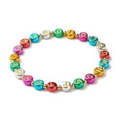 Colorful Flat Round with Letter Beaded Stretch Bracelet for Women, Golden, Colorful, Inner Diameter: 2-1/4 inch(5.7cm)
