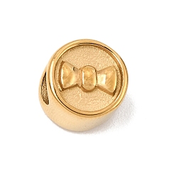 Plaqué 18K Or Véritable 304 acier inoxydable perles européennes, Perles avec un grand trou   , ronde avec bowknot, réel 18 k plaqué or, 11x9mm, Trou: 5mm