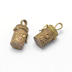 Без Покрытия Латунные подвески коробки молитве, без свинца, без кадмии и без никеля, колонка, сырой (без покрытия), 27x15x12.5 мм, отверстия: 4x6 мм, внутренний: 7 мм, подходят для 2.5мм горный хрусталь