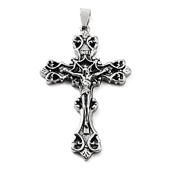 Античное Серебро Тибетский сплав стиля большие кулоны, крест прелести, античное серебро, 60.5x37x6.5 мм, отверстие : 8.5x4.5 мм