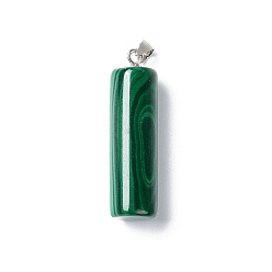 Malachite Natural Malachite Pendants, Column Charms, with Silver Plated 925 Sterling Silver  Snap on Bails, 28.5x8mm, Hole: 2.5x4mm