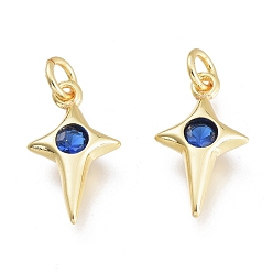 Морской Синий Латунные микро проложить кубического циркония прелести, с целью перехода в кольце, звезды, золотые, Marine Blue, 13.5x7.5x2.5 мм, отверстие: 1.5 мм, переходные кольца: 3.5x0.8 мм
