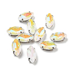 Кристалл Мокко флуоресцентный(ми) конский глаз, пришитый стразами, многожильных ссылки, с настройками латуни, аксессуары для одежды, кристалл, 12x6x4~5 мм, отверстие : 1 мм