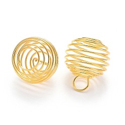 Golden Iron Wire Pendants, Spiral Bead Cage Pendants, Round, Golden, 15~16x14mm, Hole: 4~5mm