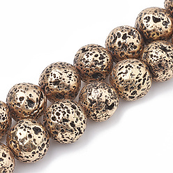 с Покрытием Меди Гальванические бусины из натуральной лавы, круглые, с медным покрытием, 14~15 мм, отверстие : 1~1.5 мм, около 28 шт / нитка, 15.35 дюйм