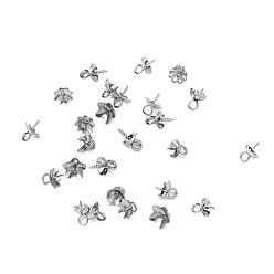 Нержавеющая Сталь Цвет 100 шт. 5 стиль 304 нержавеющая сталь чашки штифты дужки подвески, за половину пробурено бисера, цветок и полукруглый, цвет нержавеющей стали, 8~10x6~7x6~6.5 мм, отверстие : 1.8~2 мм, штифты : 0.7~1.4 мм, 20 шт / стиль