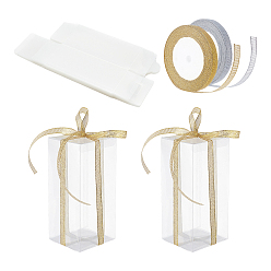 Mixed Color Foldable Transparent PVC Boxes, with Glitter Metallic Ribbon, Mixed Color, PVC Boxes: 20pcs