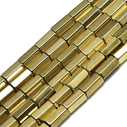 Real 18K Gold Plated Electroplate Non-magnetic Synthetic Hematite Beads Strands, Hexagon, Real 18K Gold Plated, 5x3x2.5mm, Hole: 1mm, about 57~58pcs/Strand, 15.75 inch(40cm)