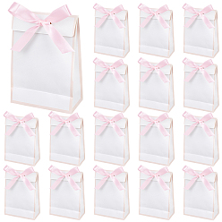 Pink Бумажные подарочные пакеты, подарочные упаковочные пакеты с полиэстеровой лентой, прямоугольные, розовые, 14x7x19.5 см