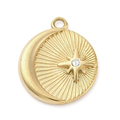 Плоский Круглый 304 подвески из нержавеющей стали, с кристально горный хрусталь, золотые, плоско-круглые, 21.5x18x3 мм, отверстие : 1.8 мм