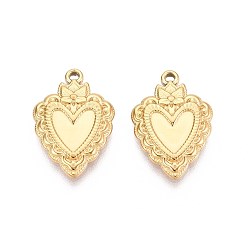 Настоящее золото 18K 304 Настройки кабошон из нержавеющей стали кулон, ионное покрытие (ip), сердце, реальный 18 k позолоченный, лоток : 5x7 мм, 20x13.5x2 мм, отверстие : 1.4 мм