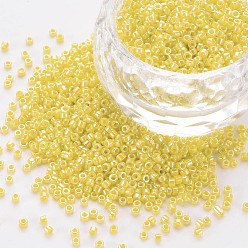 Yellow Glass Cylinder Beads, Seed Beads, Opaque Colours Luster, Round Hole, Yellow, 1.5~2x1~2mm, Hole: 0.8mm, about 8000pcs/bag, about 1pound/bag