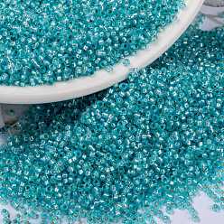 (RR647) Dyed Aqua Silverlined Alabaster MIYUKI Round Rocailles Beads, Japanese Seed Beads, 15/0, (RR647) Dyed Aqua Silverlined Alabaster, 15/0, 1.5mm, Hole: 0.7mm, about 27777pcs/50g