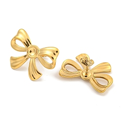 Настоящее золото 18K Ионное покрытие (ip) 304 серьги-гвоздики из нержавеющей стали для женщин, бантом, реальный 18 k позолоченный, 20x28 мм