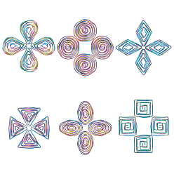 Rainbow Color 24Pcs 6 Style Eco-Friendly Iron Filigree Joiners Links, Cadmium Free & Lead Free, Mixed Shapes, Rainbow Color, 40~43x27x6mm, 4pcs/style